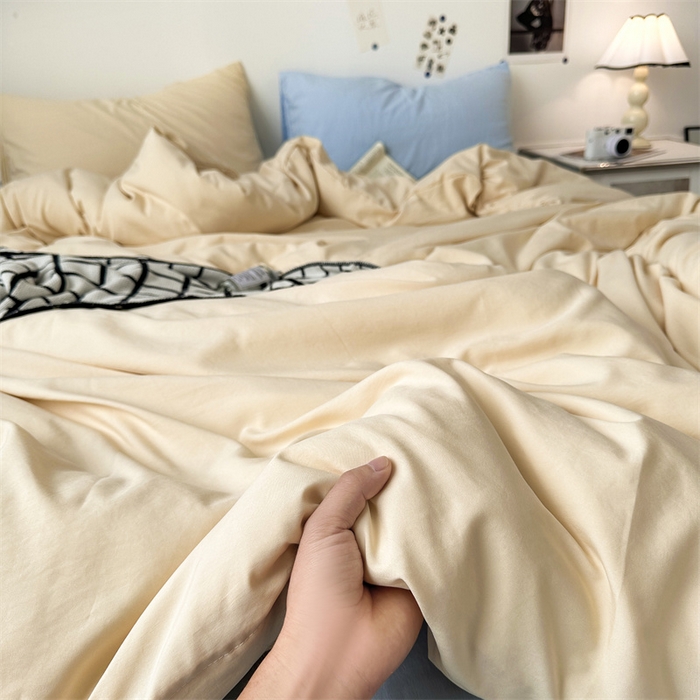91家纺网 家纺一手货源 找家纺 多品家纺 2024新款超柔混搭水洗棉四件套--单被套 米黄+雾霾蓝