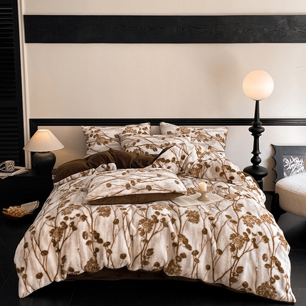 91家纺网 家纺一手货源 找家纺 798家纺 2025新款兔毛印花四件套美拉德系列 美拉德-连枝奶黄