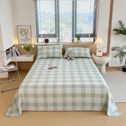 91家纺网 家纺一手货源 找家纺 798家纺 2025新款12868全棉格子纯色床单 竹叶青