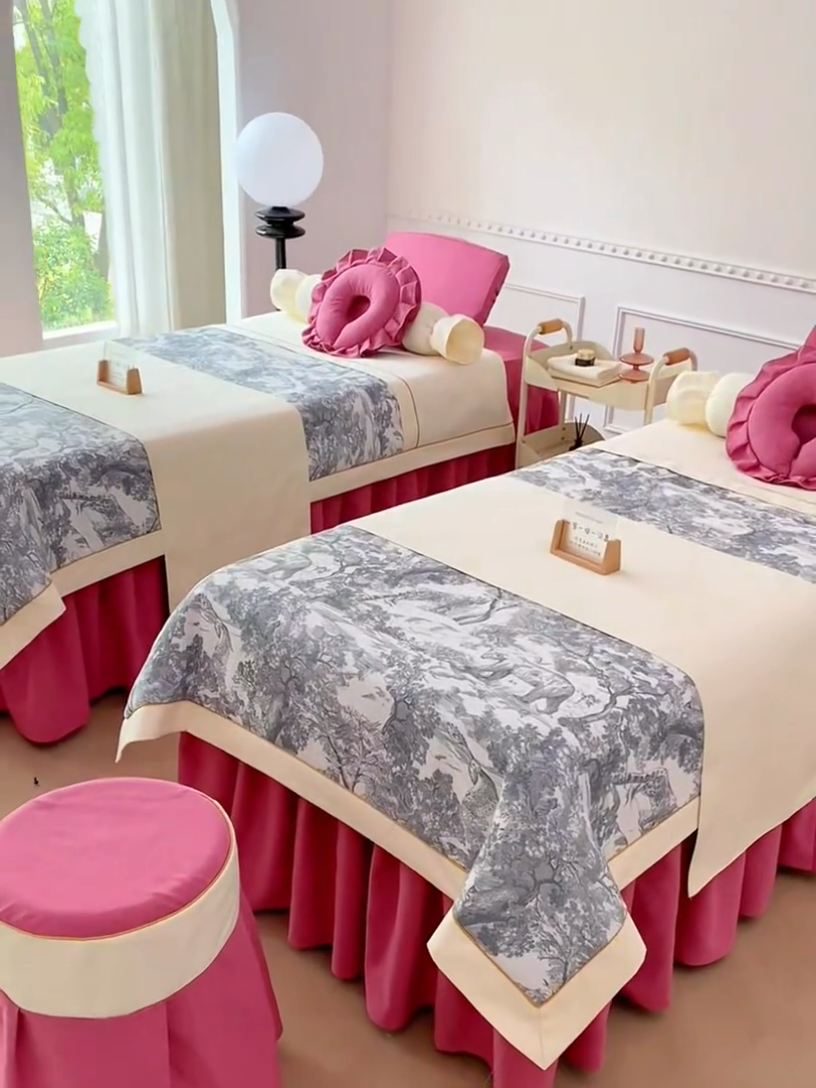 91家纺网 家纺一手货源 找家纺 莉人坊美容床罩批发 2024新款彩棉麻美容床罩系列 清雅酒红