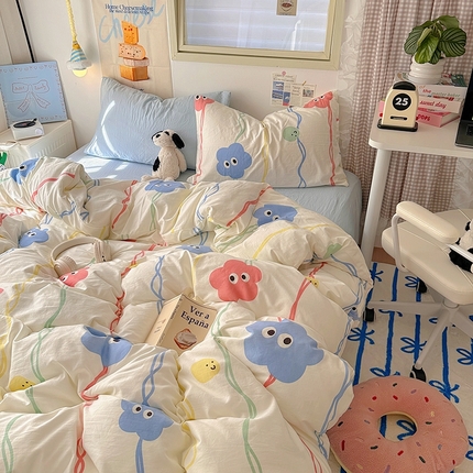 91家纺网 家纺一手货源 找家纺 阿曼达 2024新款ins博主风印花水洗m四件套 波点花