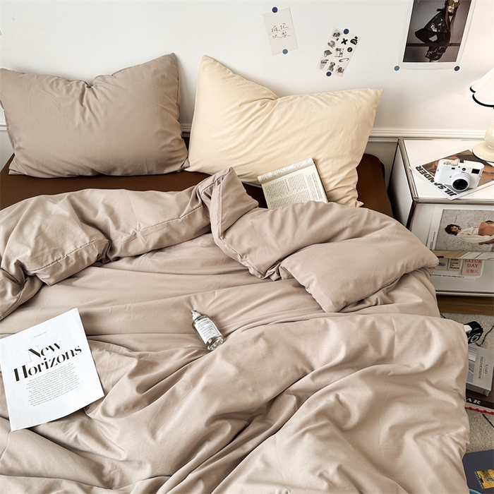 91家纺网 家纺一手货源 找家纺 多品家纺 2024新款超柔混搭水洗棉四件套--单被套 卡其灰+棕咖