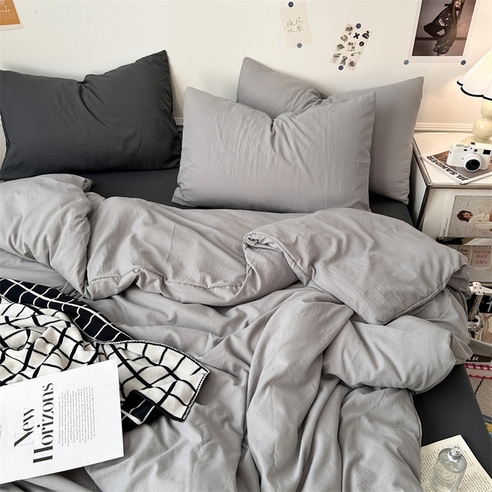 91家纺网 家纺一手货源 找家纺 多品家纺 2024新款超柔混搭水洗棉四件套--单被套 银灰+深灰
