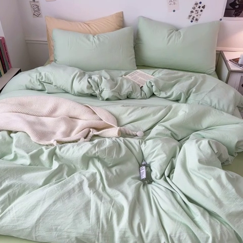 91家纺网 家纺一手货源 找家纺 多品家纺 2024新款超柔混搭水洗棉四件套--单被套 藻绿+奶绿