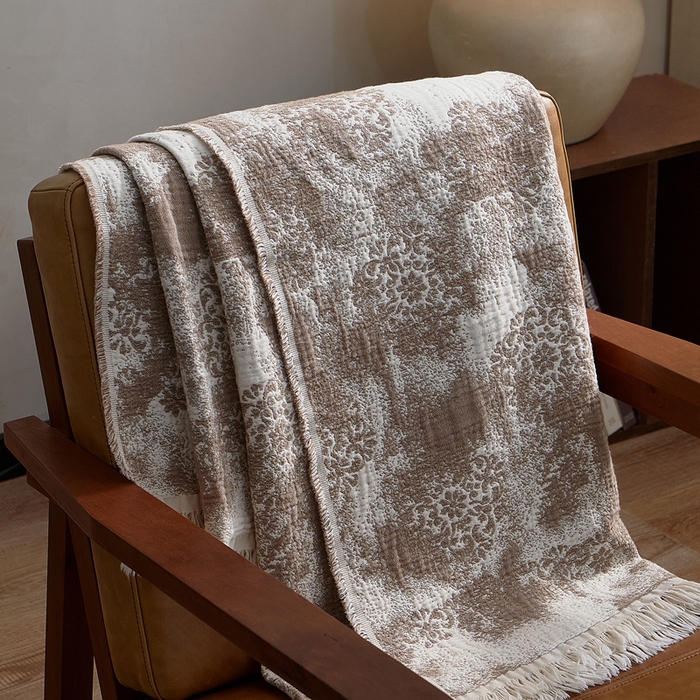 91家纺网 家纺一手货源 找家纺 子和 2024新款全棉缩绒毯（浅色） 花间微醺大地棕