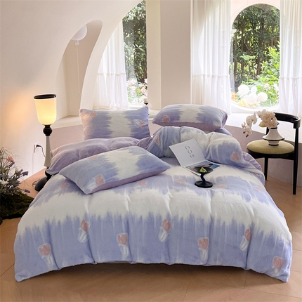 91家纺网 家纺一手货源 找家纺 （总）798家纺 2025新款兔毛彩色雕花绒四件套