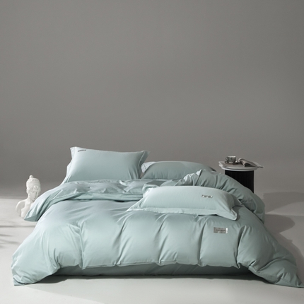 91家纺网 家纺一手货源 找家纺 798家纺 2025新款纯色全棉贡缎单品系列-四件套 浮冰兰