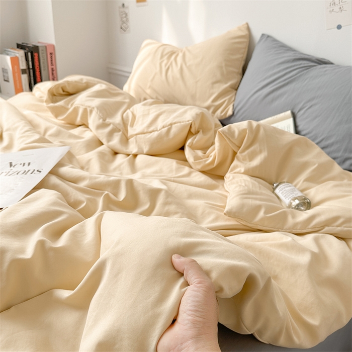 91家纺网 家纺一手货源 找家纺 多品家纺 2024新款超柔混搭水洗棉四件套--单被套 米黄+银灰