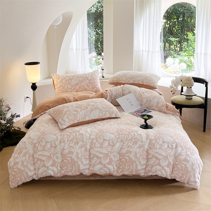 91家纺网 家纺一手货源 找家纺 （总）798家纺 2025新款兔毛彩色雕花绒四件套