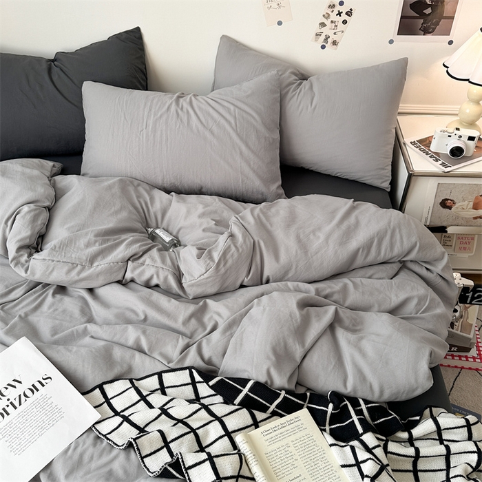 91家纺网 家纺一手货源 找家纺 多品家纺 2024新款超柔混搭水洗棉四件套--单被套 银灰+深灰