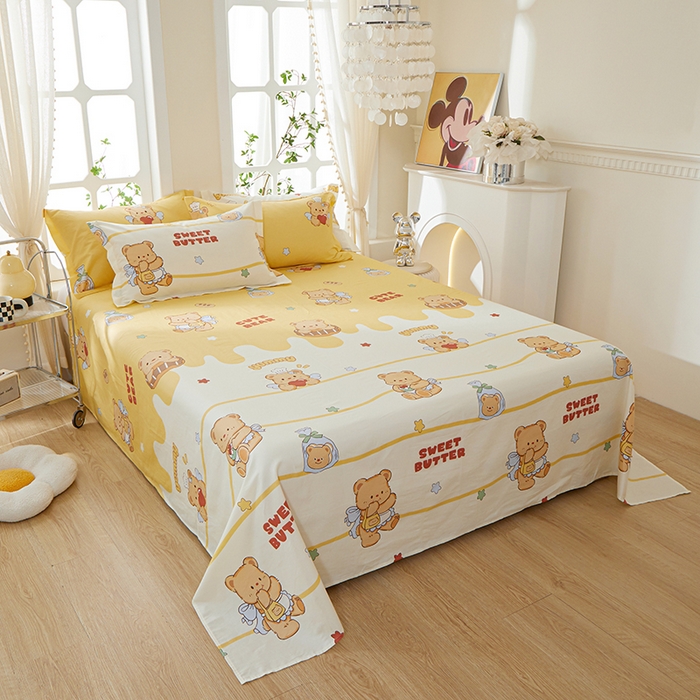 91家纺网 家纺一手货源 找家纺 钰伶 2025新款全棉简约12868纯棉单床单 黄油小熊A版