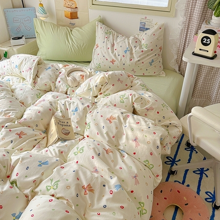 91家纺网 家纺一手货源 找家纺 阿曼达 2024新款ins博主风印花水洗m四件套 蝴蝶结