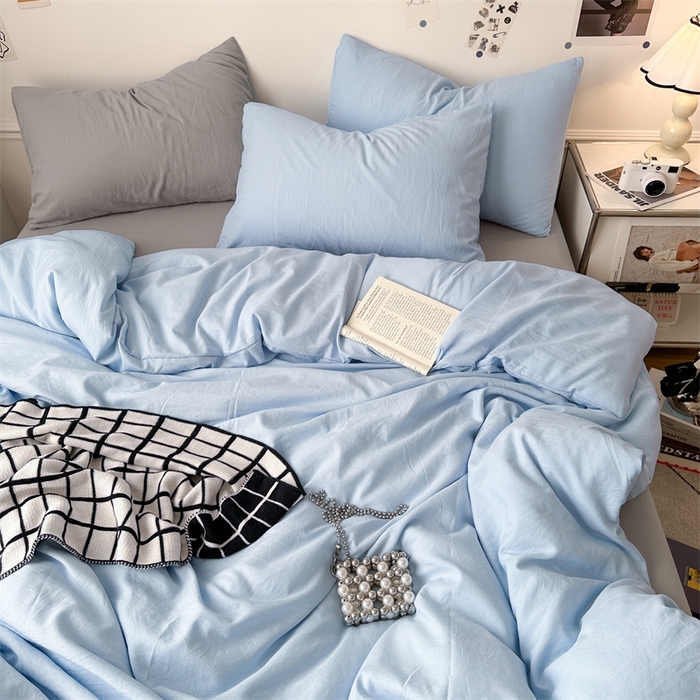91家纺网 家纺一手货源 找家纺 多品家纺 2024新款超柔混搭水洗棉四件套--单被套 雾霾蓝+银灰