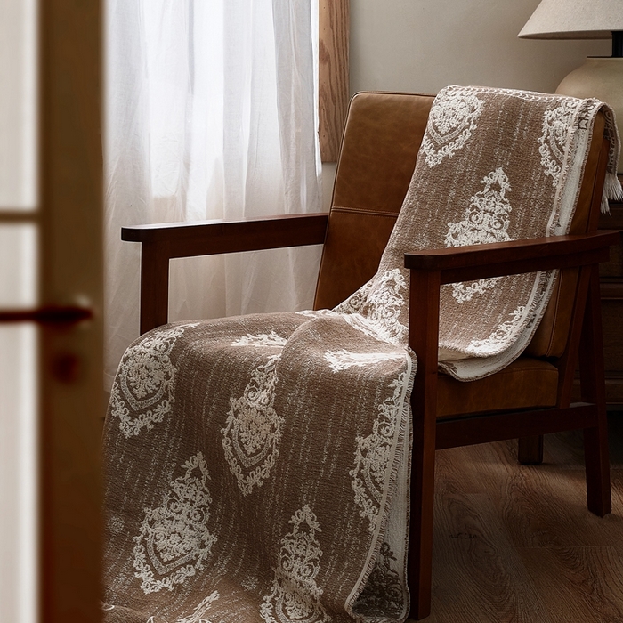 91家纺网 家纺一手货源 找家纺 子和 2024新款全棉缩绒毯（浅色） 波斯秘境大地棕