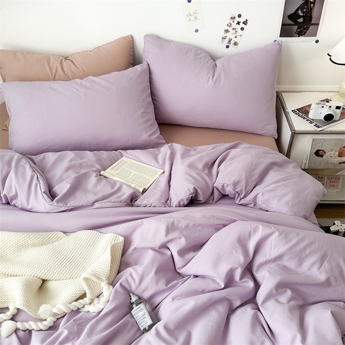 91家纺网 家纺一手货源 找家纺 多品家纺 2024新款超柔混搭水洗棉四件套--单被套 紫罗兰+藕粉