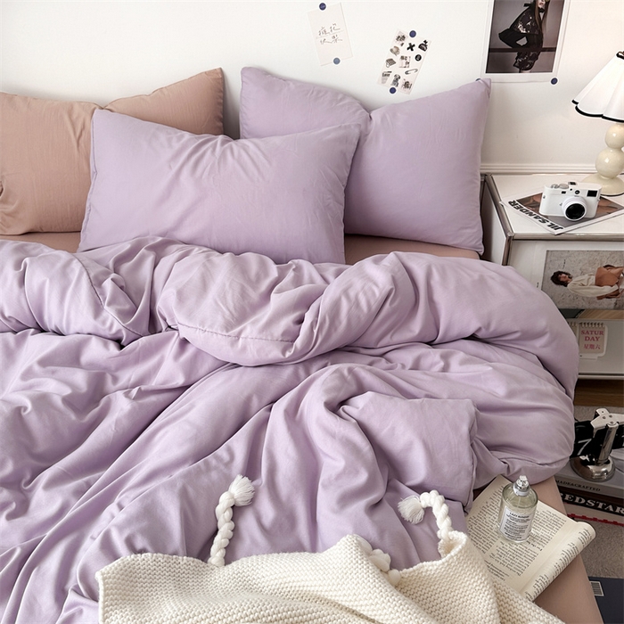 91家纺网 家纺一手货源 找家纺 多品家纺 2024新款超柔混搭水洗棉四件套--单被套 紫罗兰+藕粉