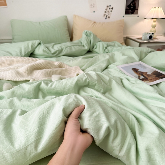 91家纺网 家纺一手货源 找家纺 多品家纺 2024新款超柔混搭水洗棉四件套--单被套 藻绿+奶绿