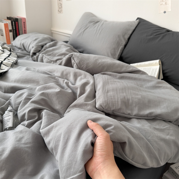 91家纺网 家纺一手货源 找家纺 多品家纺 2024新款超柔混搭水洗棉四件套--单被套 银灰+深灰