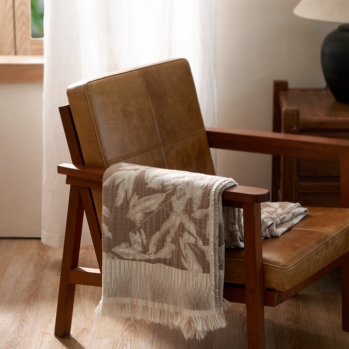 91家纺网 家纺一手货源 找家纺 子和 2024新款全棉缩绒毯（浅色） 鸽羽从林大地棕