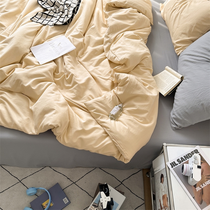 91家纺网 家纺一手货源 找家纺 多品家纺 2024新款超柔混搭水洗棉四件套--单被套 米黄+银灰