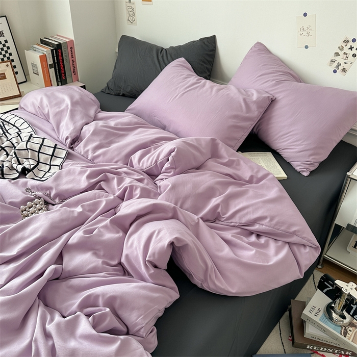 91家纺网 家纺一手货源 找家纺 多品家纺 2024新款超柔混搭水洗棉四件套--单被套 紫罗兰+深灰