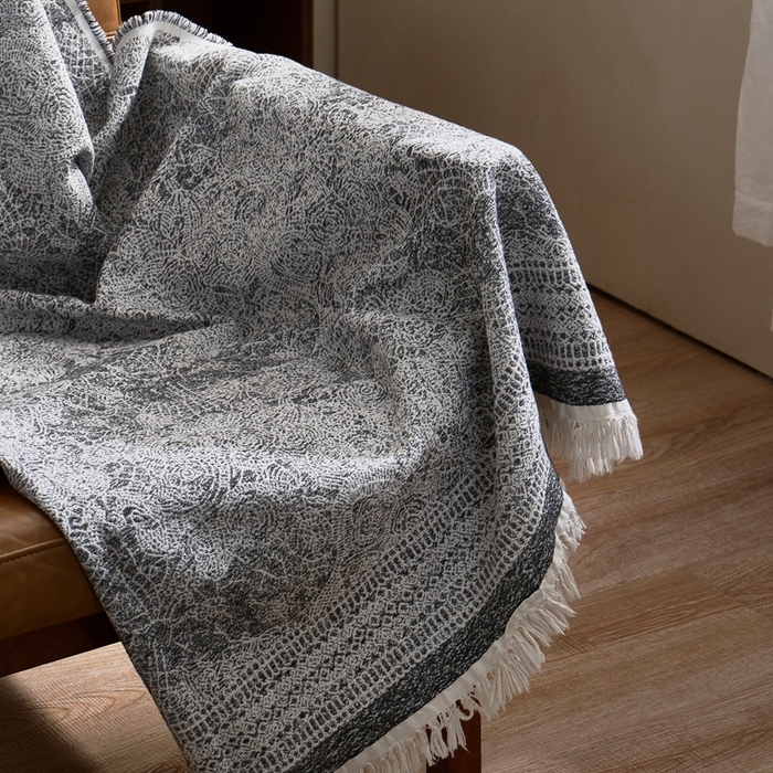 91家纺网 家纺一手货源 找家纺 子和 2024新款全棉缩绒毯（浅色） 瑰丽穹顶深碳灰
