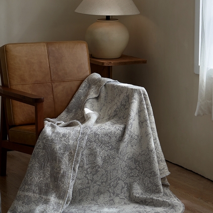 91家纺网 家纺一手货源 找家纺 子和 2024新款全棉缩绒毯（浅色） 盛夏花园银白灰