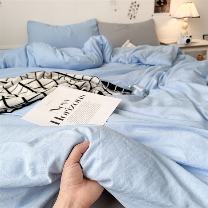 91家纺网 家纺一手货源 找家纺 多品家纺 2024新款超柔混搭水洗棉四件套--单被套 雾霾蓝+银灰