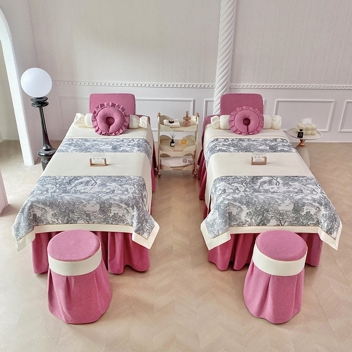 91家纺网 家纺一手货源 找家纺 莉人坊美容床罩批发 2024新款彩棉麻美容床罩系列 清雅酒红