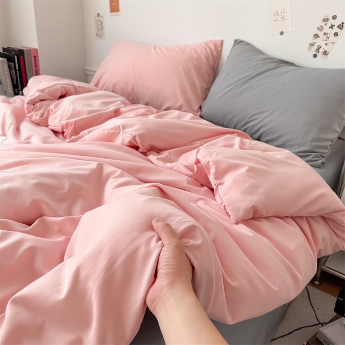 91家纺网 家纺一手货源 找家纺 多品家纺 2024新款超柔混搭水洗棉四件套--单被套 樱花粉+银灰