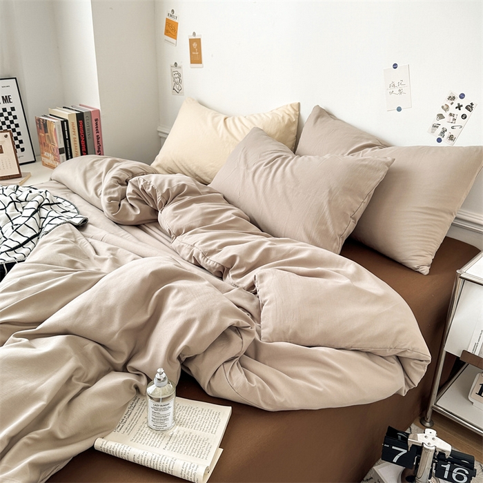 91家纺网 家纺一手货源 找家纺 多品家纺 2024新款超柔混搭水洗棉四件套 卡其灰+棕咖