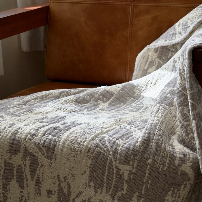 91家纺网 家纺一手货源 找家纺 子和 2024新款全棉缩绒毯（浅色） 北岛野银白灰