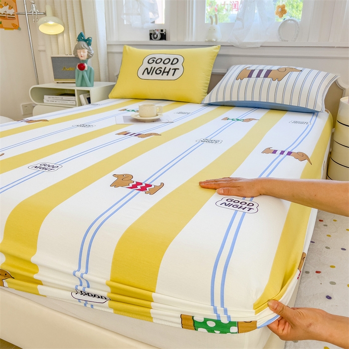 91家纺网 家纺一手货源 找家纺 798家纺 2025新款12868全棉印花床笠 布丁狗狗