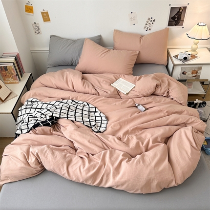 多品家纺 2024新款超柔混搭水洗棉四件套--单被套 藕粉+银灰