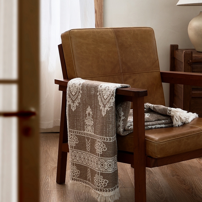 91家纺网 家纺一手货源 找家纺 子和 2024新款全棉缩绒毯（浅色） 波斯秘境大地棕