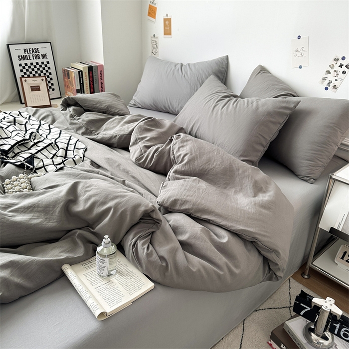 91家纺网 家纺一手货源 找家纺 多品家纺 2024新款超柔混搭水洗棉四件套--单被套 浅灰+银灰