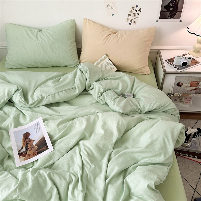 91家纺网 家纺一手货源 找家纺 多品家纺 2024新款超柔混搭水洗棉四件套--单被套 藻绿+奶绿