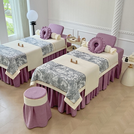 莉人坊美容床罩批发 2024新款彩棉麻美容床罩系列 清雅紫色