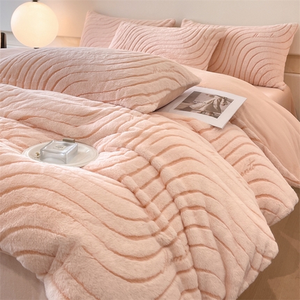 91家纺网 家纺一手货源 找家纺 （总）798家纺 2025新款兔毛提花双拼四件套-简爱系列