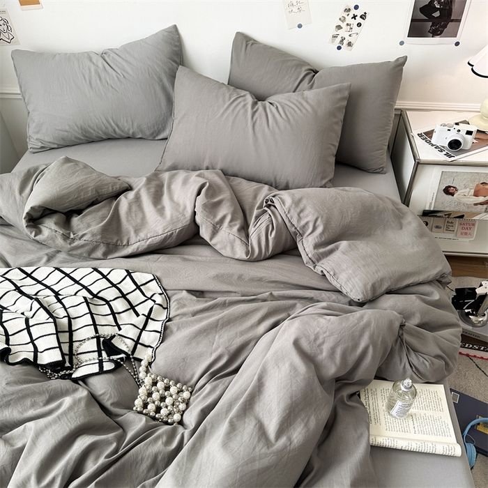 91家纺网 家纺一手货源 找家纺 多品家纺 2024新款超柔混搭水洗棉四件套--单被套 浅灰+银灰