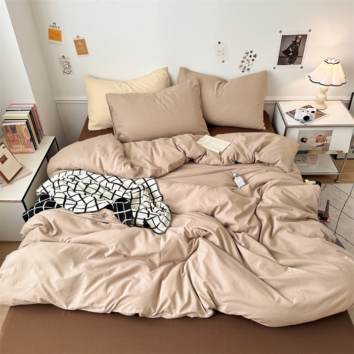 91家纺网 家纺一手货源 找家纺 多品家纺 2024新款超柔混搭水洗棉四件套--单被套 卡其灰+棕咖