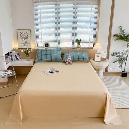 91家纺网 家纺一手货源 找家纺 798家纺 2025新款12868全棉格子纯色床单 驼色