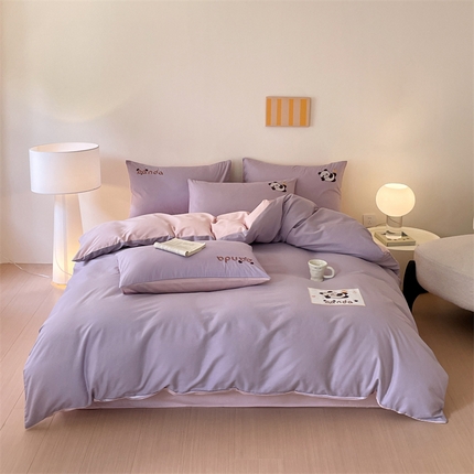 91家纺网 家纺一手货源 找家纺 （总）798家纺 2025新款全棉绣花贴布标双拼四件套-熊猫