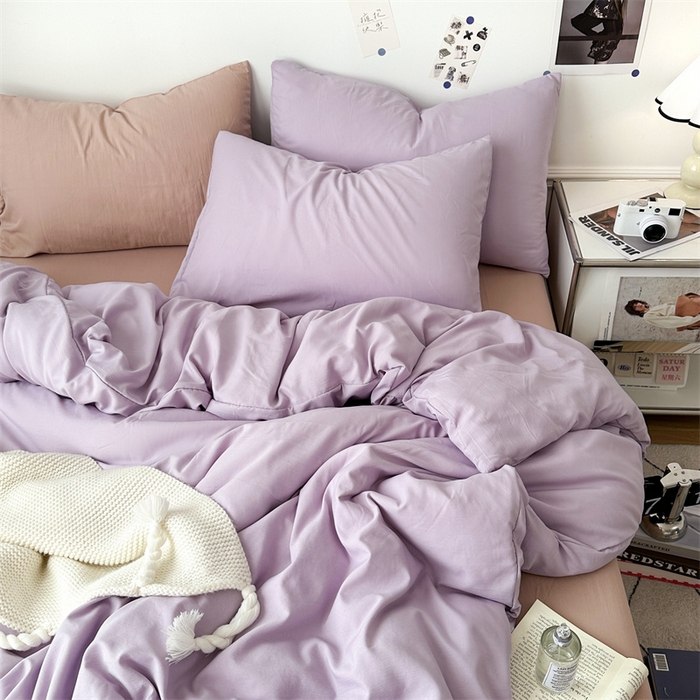 91家纺网 家纺一手货源 找家纺 多品家纺 2024新款超柔混搭水洗棉四件套--单被套 紫罗兰+藕粉