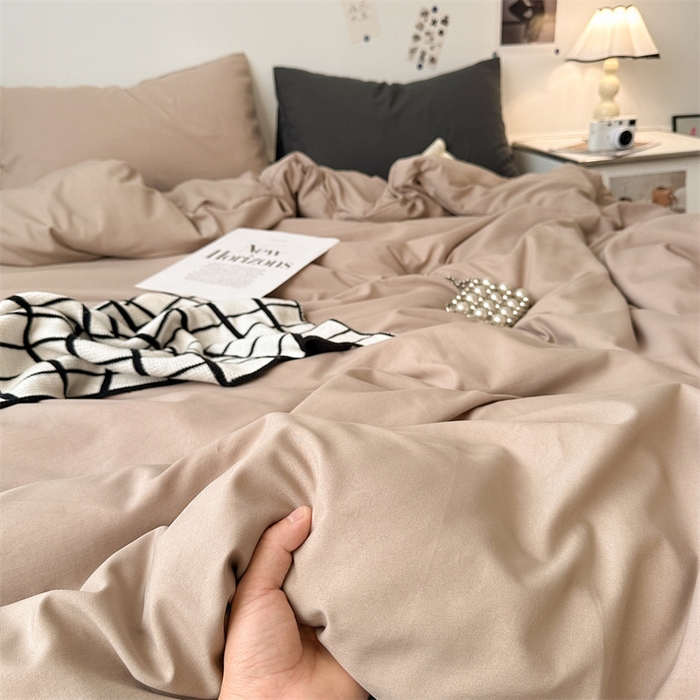 91家纺网 家纺一手货源 找家纺 多品家纺 2024新款超柔混搭水洗棉四件套 卡其灰+深灰