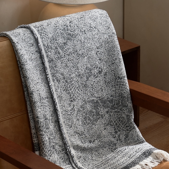 91家纺网 家纺一手货源 找家纺 子和 2024新款全棉缩绒毯（浅色） 瑰丽穹顶深碳灰