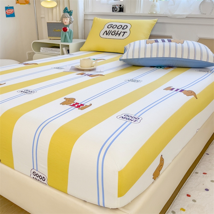 91家纺网 家纺一手货源 找家纺 798家纺 2025新款12868全棉印花床笠 布丁狗狗