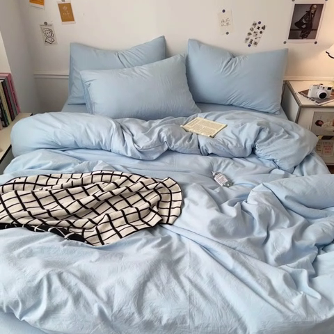 91家纺网 家纺一手货源 找家纺 多品家纺 2024新款超柔混搭水洗棉四件套--单被套 雾霾蓝