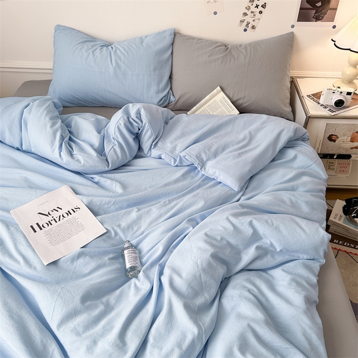 91家纺网 家纺一手货源 找家纺 多品家纺 2024新款超柔混搭水洗棉四件套--单被套 雾霾蓝+银灰
