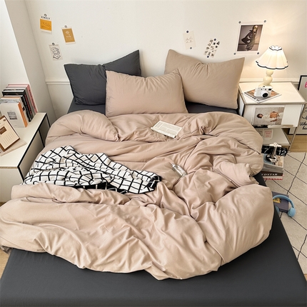 多品家纺 2024新款超柔混搭水洗棉四件套--单被套 卡其灰+深灰